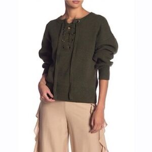 Endless Rose Olive Lace-Up Crewneck Sweater